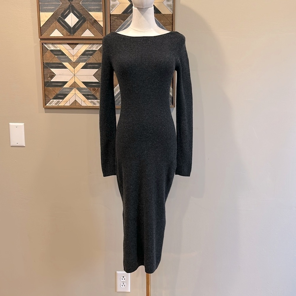 Naadam Cashmere Cut Out Reversible Midi Dress Smoke Grey Small